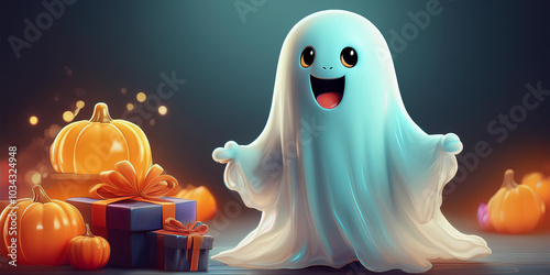 happy halloween background with gift box , pumpkins and presents