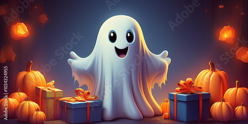 happy halloween background with gift box , pumpkins and presents