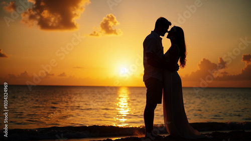 A couple in a sunset photo