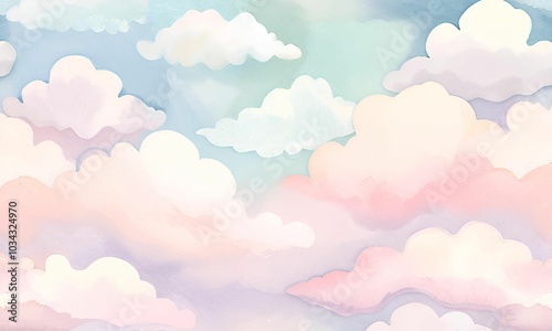 Ethereal Watercolor Clouds - Light, fluffy clouds in soft pastel shades