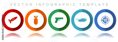 War vector icon collection, miscellaneous icons such as missle, bomb, gun, tank and target, flat design infographic template in eps 10