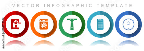 Home appliances vector icon collection, miscellaneous icons such as coffe maker, dryer, window cleaner and vacuum cleaner, flat design infographic template in eps 10