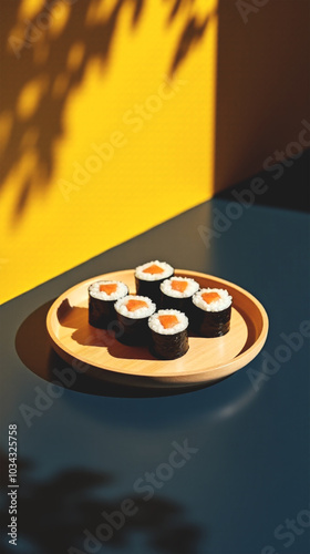 Sushi on wood plate stock photo
