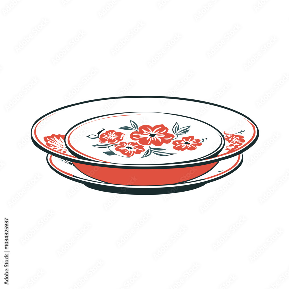 Decorative plates with floral patterns in red and white colors for Lunar New Year celebration Decorative plates with floral patterns in red and white colors for Lunar New Year celebration