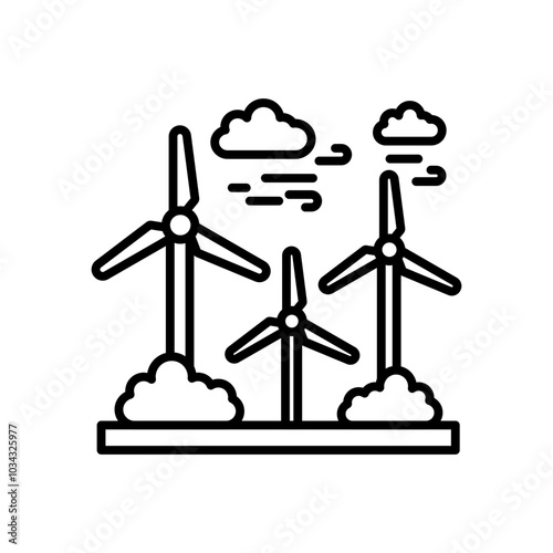Wind Turbines Outline Icon, Vector illustration