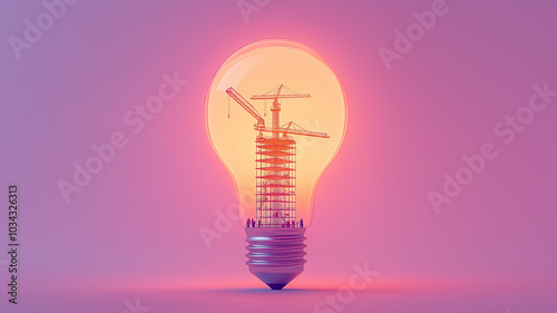 Light Bulb with Construction Site Illustration