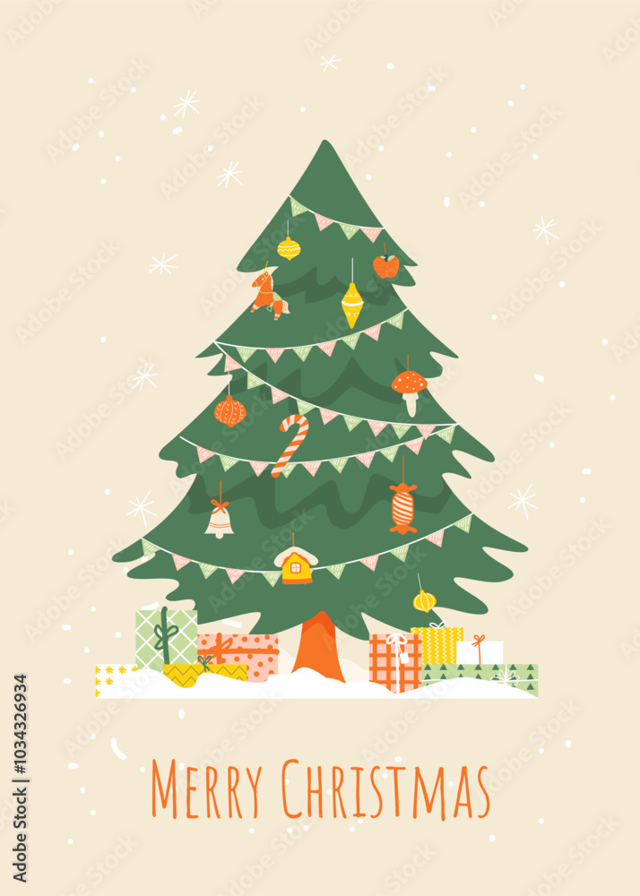 Christmas New Year greeting cards with fir tree. Winter holiday design for greeting card, invitation, cover, calendar, social media posts, menu. Christmas New Year greeting cards with fir tree. Winter holiday design for greeting card, invitation, cover, calendar, social media posts, menu.
