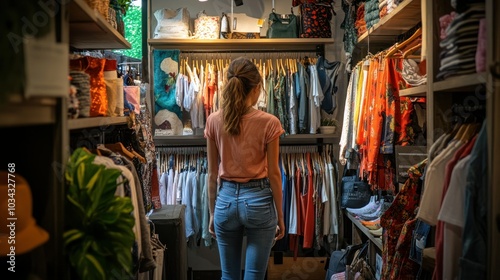 Woman Shopping for Clothes in a Clothing Store