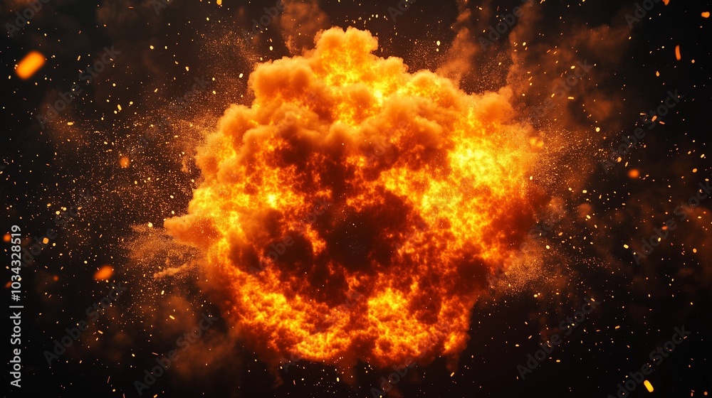 Naklejka premium VFX Style Explosion Elements for Dynamic Visual Effects, High-Quality Fire, Smoke, and Debris Simulation for Cinematic and Game Environments