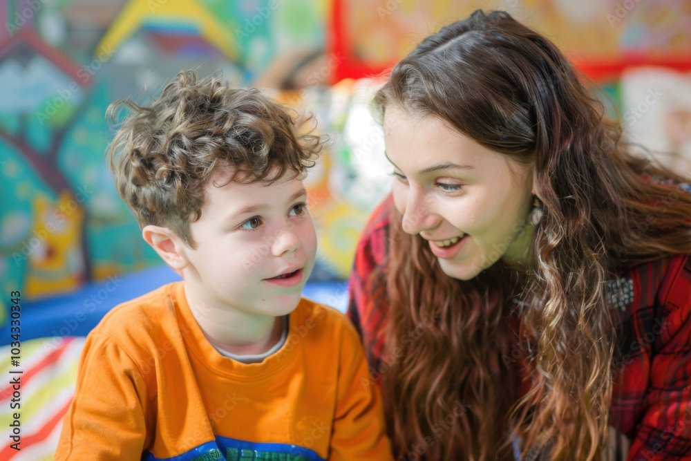 Therapist Supporting an Autistic Child in a Therapy Session Therapist Supporting an Autistic Child in a Therapy Session