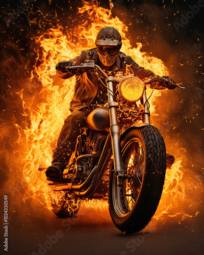 Motorcycle in fire photo