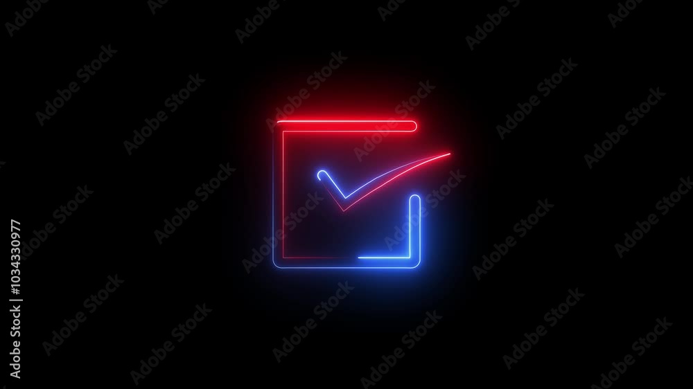 Check mark verified selection, approve and confirm sign in rectangle. Check mark symbol with square box. Glowing check mark animation icon. Check mark verified selection, approve and confirm sign in rectangle. Check mark symbol with square box. Glowing check mark animation icon.