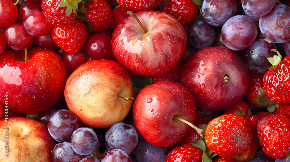 Mezcla de manzanas, uvas y fresas frescas Mezcla de manzanas, uvas y fresas frescas