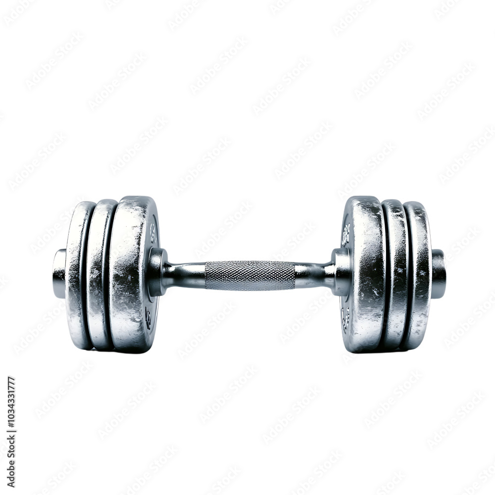 Silver dumbbell, Transparent background. Silver dumbbell, Transparent background.