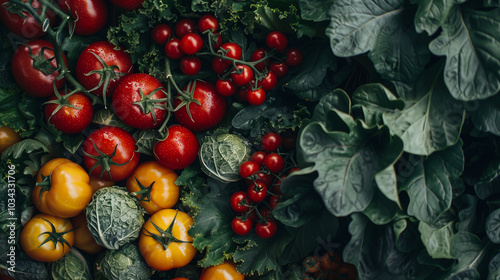 Variedad de tomates y verduras frescas de huerta photo