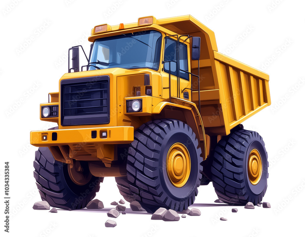 Quarry dump truck. Construction equipment. Yellow truck. Isolated on white and transparent background Quarry dump truck. Construction equipment. Yellow truck. Isolated on white and transparent background