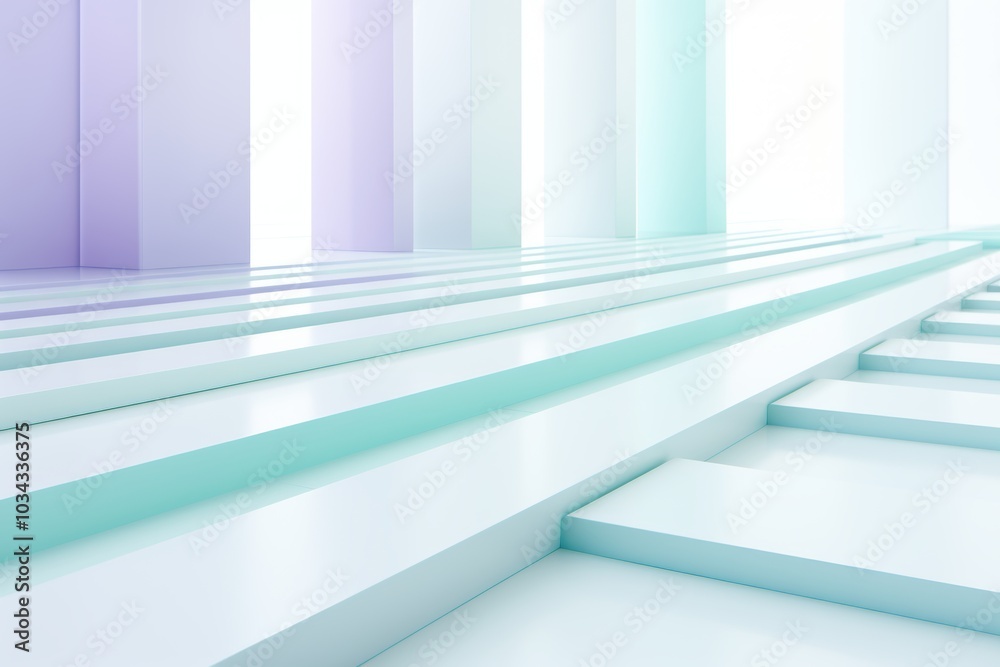 Obraz premium Minimalist composition featuring simple geometric lines in mint and light lavender hues