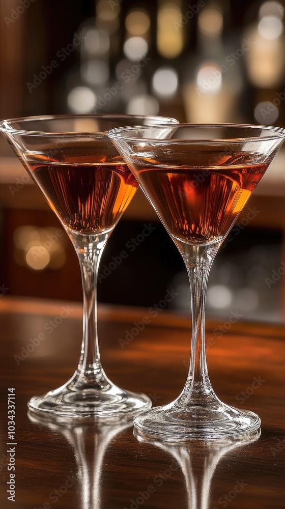 Two refreshing cocktails are presented in tall glasses, garnished with cherries, on a polished marble surface inside a modern bar as the evening ambiance creates a lively setting. Two refreshing cocktails are presented in tall glasses, garnished with cherries, on a polished marble surface inside a modern bar as the evening ambiance creates a lively setting.