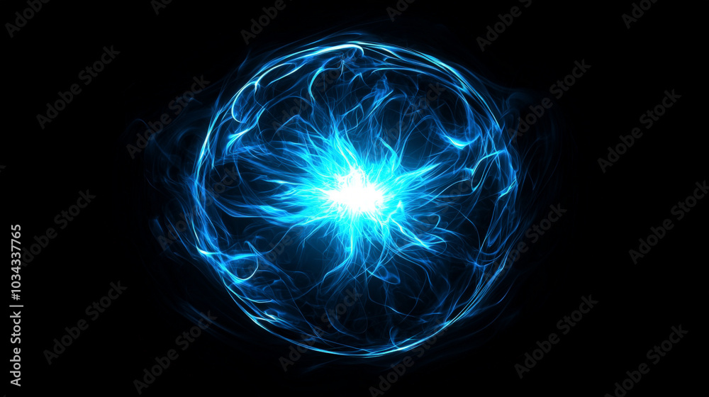 A striking image of a large neon blue orb radiating powerful plasma energy. Generative AI A striking image of a large neon blue orb radiating powerful plasma energy. Generative AI