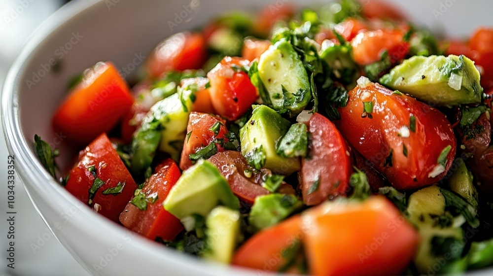 Close-up of a Fresh Salad with Tomatoes and Avocado Close-up of a Fresh Salad with Tomatoes and Avocado