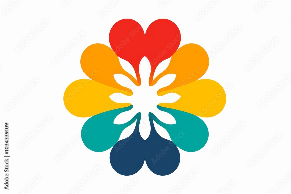 Abstract minimalistic flower with bright unusual petals on a white background for joyful ambiance Abstract minimalistic flower with bright unusual petals on a white background for joyful ambiance