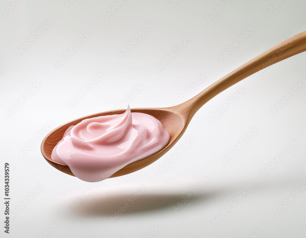 wood spoon filled with Greek yogurt isolated wood spoon filled with Greek yogurt isolated