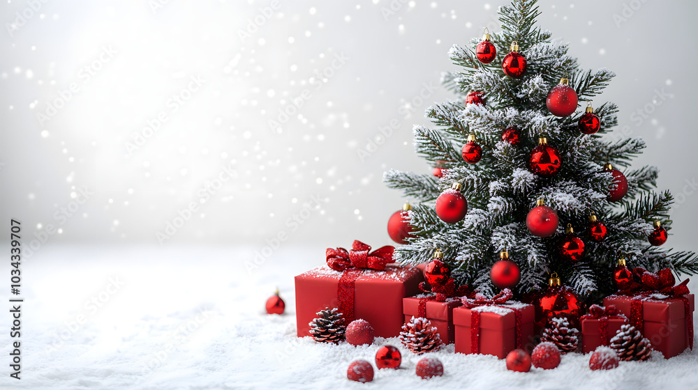 A Christmas Tree with Red Gifts on a White Background, Capturing the Essence of Holiday Cheer and Festivity. This Vibrant Image Perfectly Represents the Joy of Christmas, Making It Ideal for Greeting A Christmas Tree with Red Gifts on a White Background, Capturing the Essence of Holiday Cheer and Festivity. This Vibrant Image Perfectly Represents the Joy of Christmas, Making It Ideal for Greeting