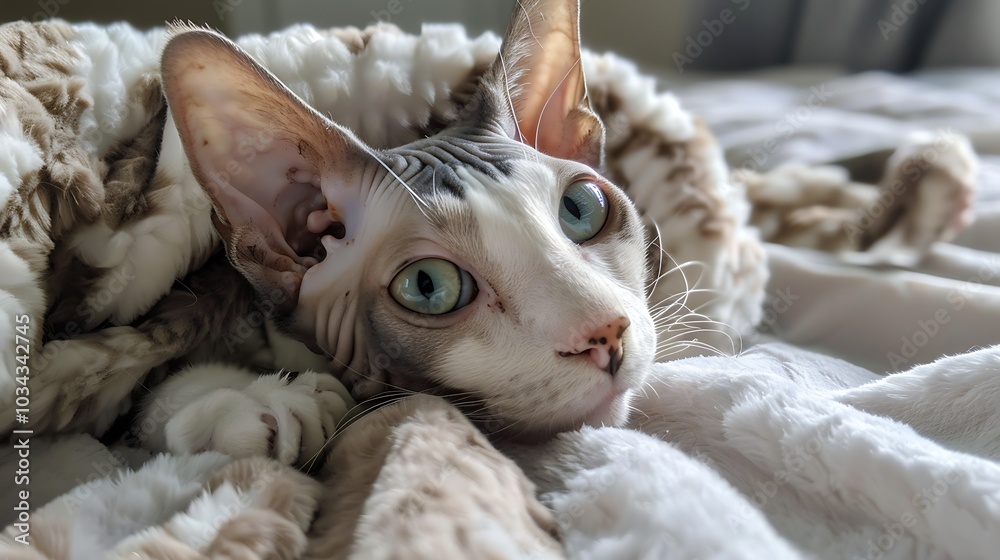 Sphynx cat relaxing on a soft blanket Sphynx cat relaxing on a soft blanket