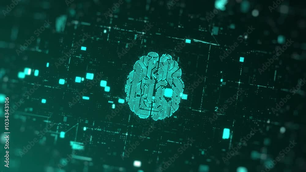 Artificial intelligence and brainstorm concept. 3D Render Brain animation, data mining, deep learning modern computer technologies concepts.