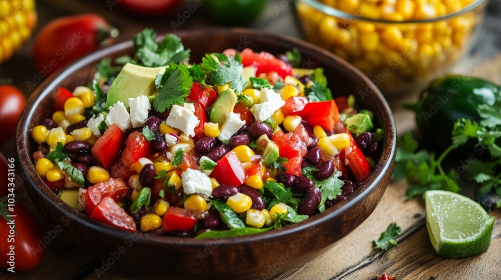 The national cuisine of Mexico: Mexican salad with honey-lime dressing. The national cuisine of Mexico: Mexican salad with honey-lime dressing.