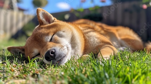 Wallpaper Mural Shiba inu dog sleeping peacefully on green grass Torontodigital.ca