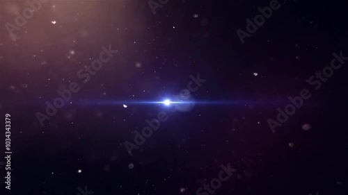 Abstract background with glowing particles and bokeh lights on a dark purple background.
