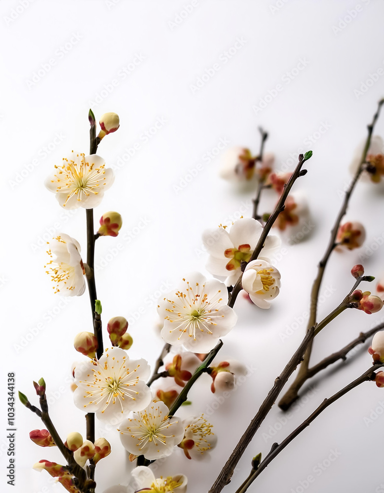 Plum blossoms, to celebrate lunar new year on a white background Plum blossoms, to celebrate lunar new year on a white background