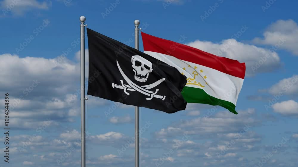 Tajikistan and Corsair two flags waving together, video concept of the relationship, two country cooperation concept Tajikistan and Corsair two flags waving together, video concept of the relationship, two country cooperation concept