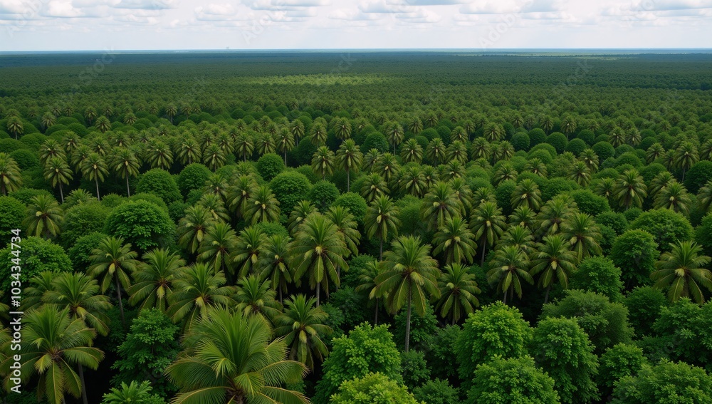 Dense Amazonian jungle illustration showcasing an adventurous wild forest landscape filled with lush palms and vibrant tropical flora Dense Amazonian jungle illustration showcasing an adventurous wild forest landscape filled with lush palms and vibrant tropical flora
