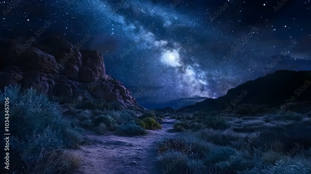 a magic night lanscape with starry sky. a magic night lanscape with starry sky.