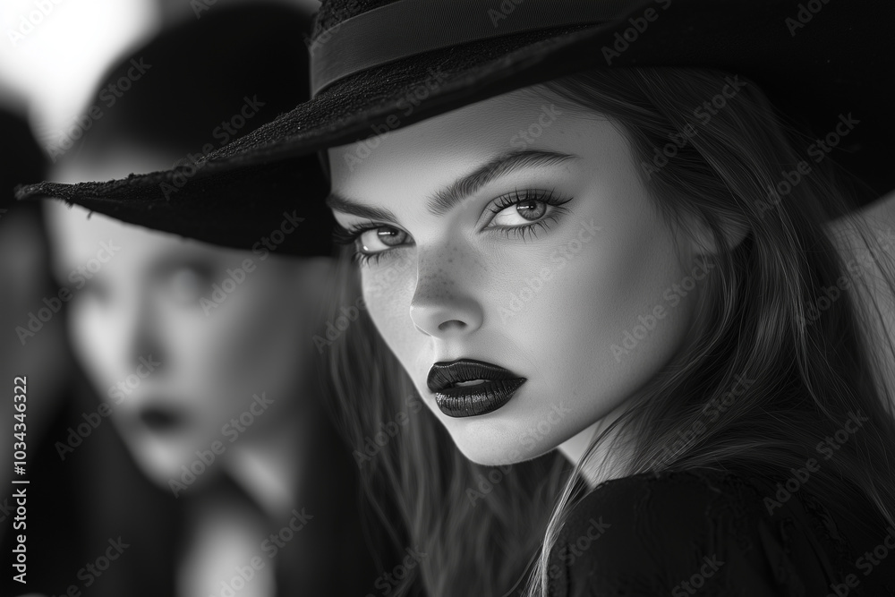 Femme fatal, attractive woman in a hat and with dark retro make-up Femme fatal, attractive woman in a hat and with dark retro make-up