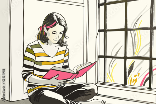 Serene Woman Reading by the Window in Cozy Room