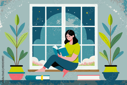 Serene Reading Time by the Window with Plants