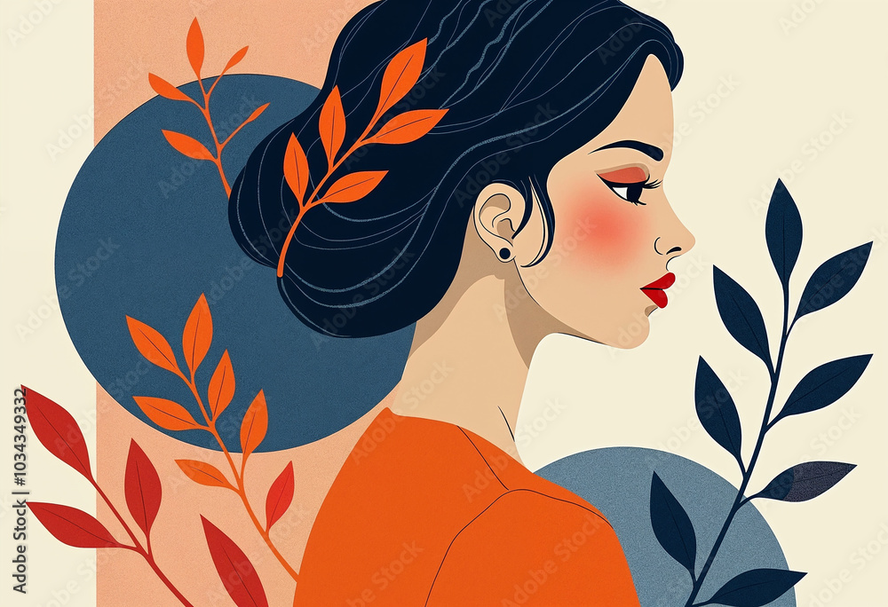 Serene Profile of a Woman with Leaves Serene Profile of a Woman with Leaves