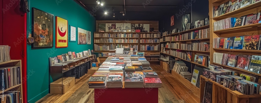 A bookstore with shelves full of books. A bookstore with shelves full of books.