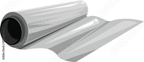 This is a roll of transparent cling film stretching out on white background
