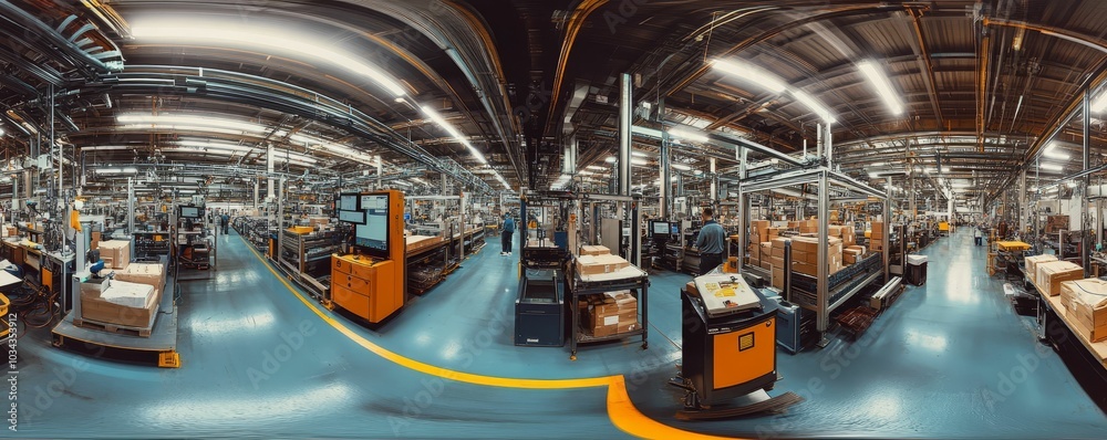 Industrial warehouse with a worker and machinery. Industrial warehouse with a worker and machinery.
