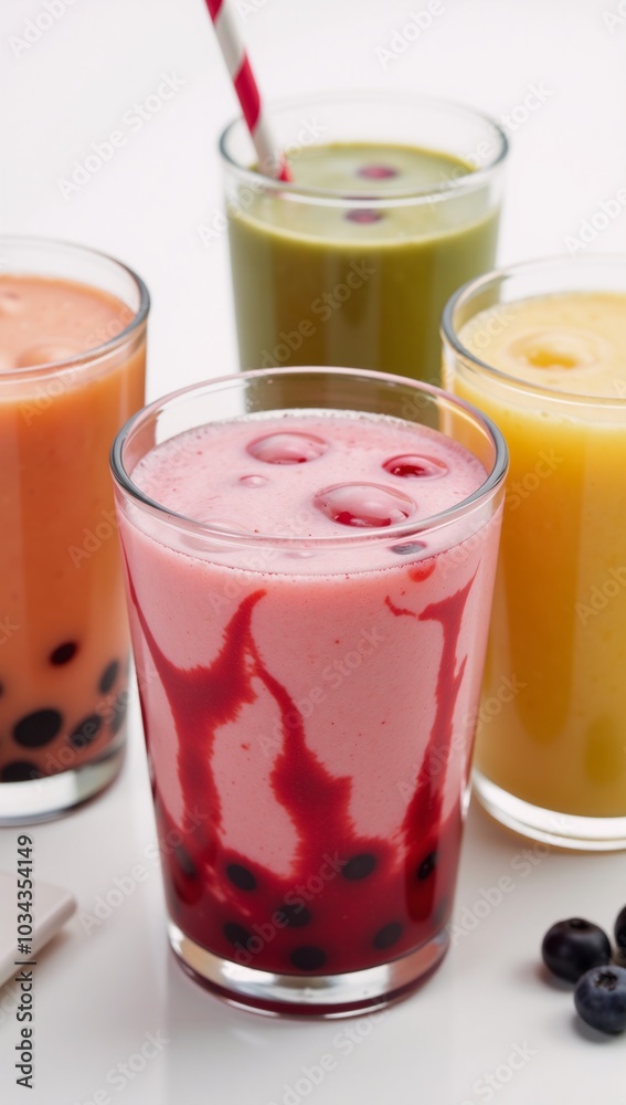 Indulge in summers refreshments vivid-hued smoothies cooling bubble teas in crystal-clear cups Indulge in summers refreshments vivid-hued smoothies cooling bubble teas in crystal-clear cups