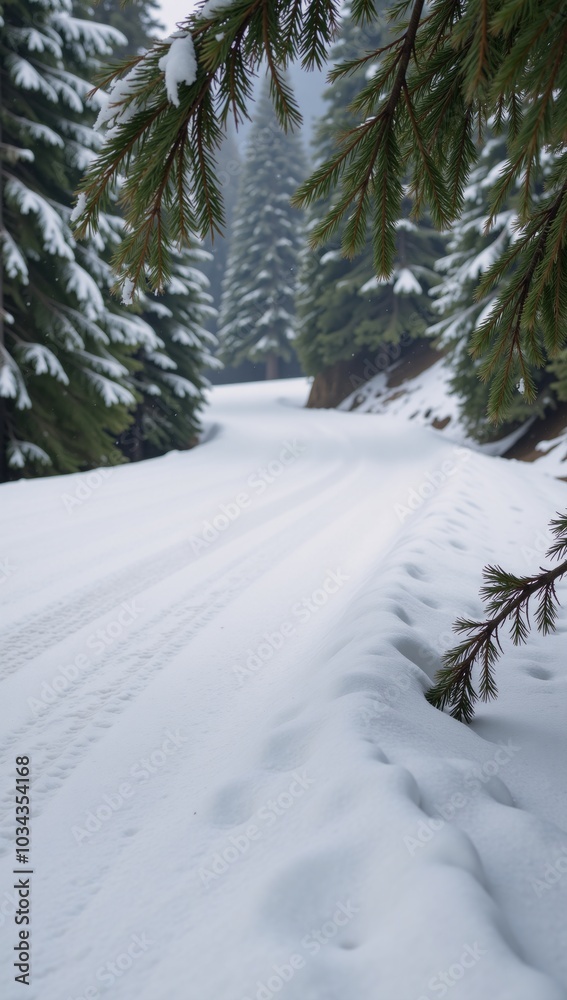 Obraz premium Wintery forest-lined snowy road scene