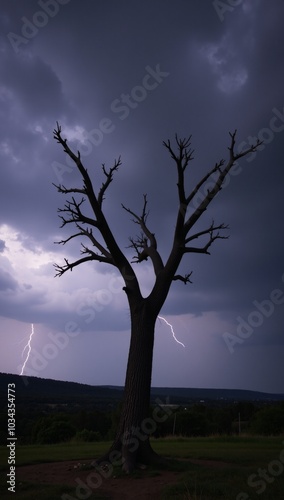 Stunning Night Sky Scene with Gloomy Storm Cloud Background Thunderstorm with Wind  Lightning - FantasyHorror Immersion photo