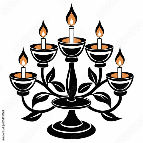 Candle holder with lit candles, elegant design, warm glow, graphic design