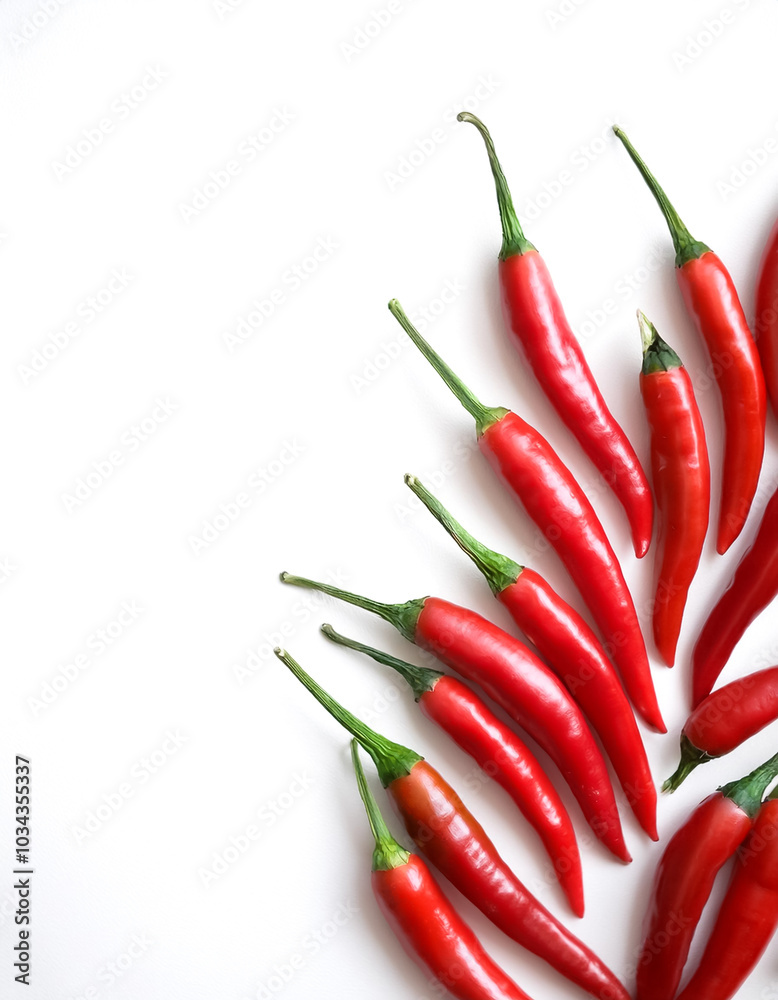 Red chili peppers pattern with side position provides copy space for text. background concept isolated white Red chili peppers pattern with side position provides copy space for text. background concept isolated white