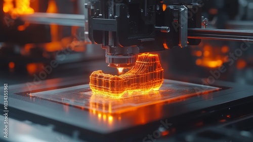 Innovative 3d printing technology creating a detailed sneaker design with advanced laser cutting techniques in a high-tech environment