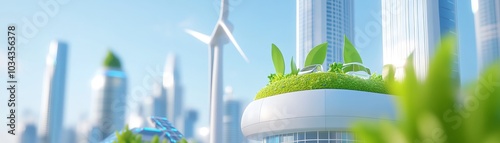 Innovative sustainable architecture the future of green cities with renewable energy solutions and urban gardening initiatives #1034356378